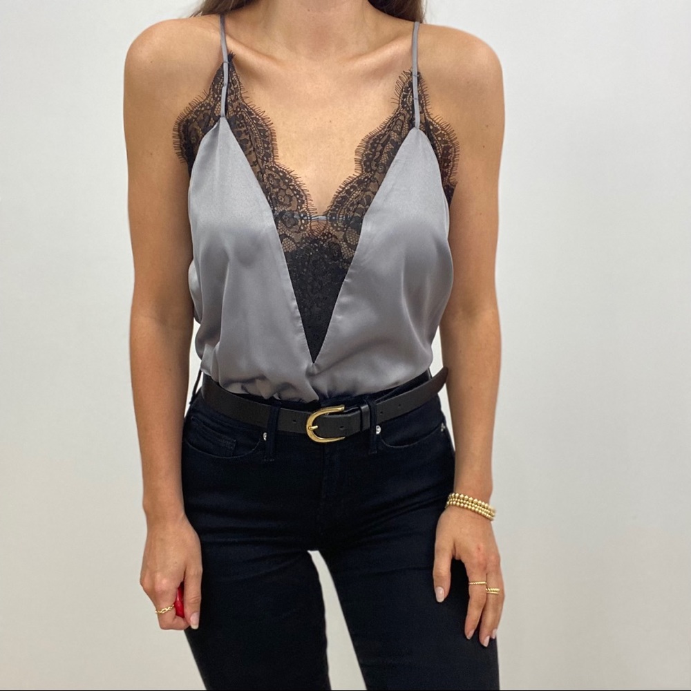 Satin Lace Trimmed V-Neck Cami - Picture 5 of 6